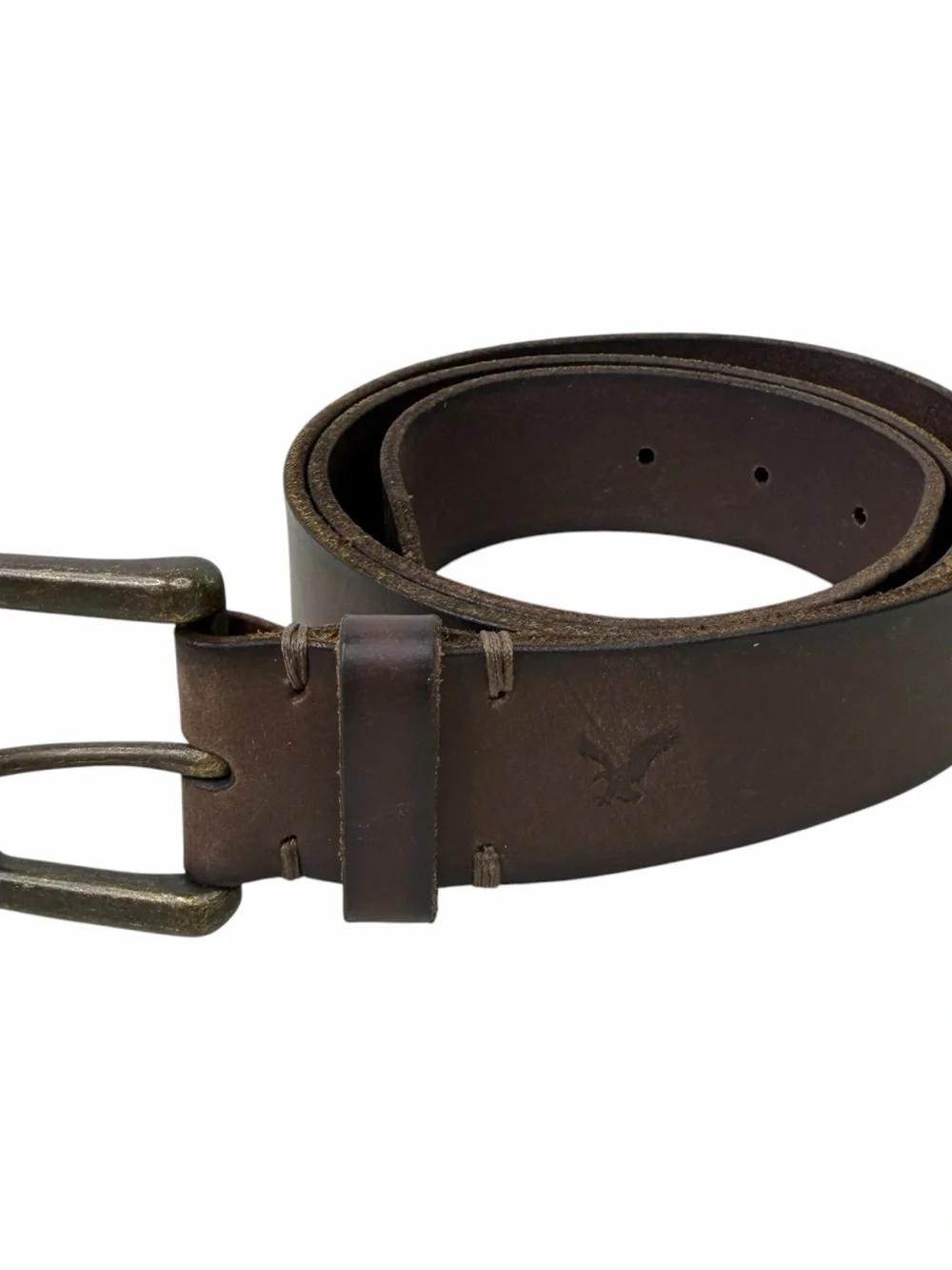 American Eagle Leather Belt Mens Dark Brown Rugged Eagle Logo Casual L/XL